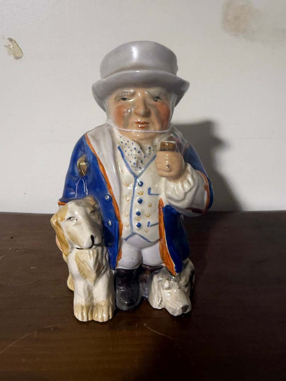 19th Century Toby Jug Man with Dog and Pipe 7"